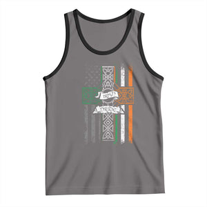 Irish Pride Tank Top American Flag Celtic Cross St Patricks Day TS02 Deep Heather Black Print Your Wear