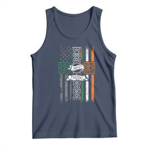 Irish Pride Tank Top American Flag Celtic Cross St Patricks Day TS02 Navy Print Your Wear