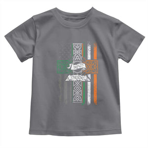 Irish Pride Toddler T Shirt American Flag Celtic Cross St Patricks Day TS02 Charcoal Print Your Wear