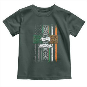 Irish Pride Toddler T Shirt American Flag Celtic Cross St Patricks Day TS02 Dark Forest Green Print Your Wear