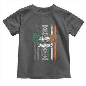 Irish Pride Toddler T Shirt American Flag Celtic Cross St Patricks Day TS02 Dark Heather Print Your Wear