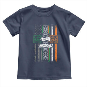Irish Pride Toddler T Shirt American Flag Celtic Cross St Patricks Day TS02 Navy Print Your Wear
