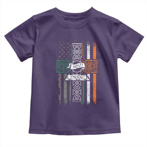 Irish Pride Toddler T Shirt American Flag Celtic Cross St Patricks Day TS02 Purple Print Your Wear