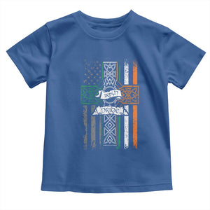 Irish Pride Toddler T Shirt American Flag Celtic Cross St Patricks Day TS02 Royal Blue Print Your Wear