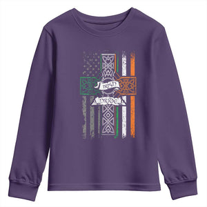 Irish Pride Youth Sweatshirt American Flag Celtic Cross St Patricks Day TS02 Purple Print Your Wear