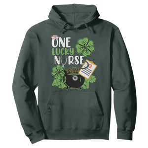 Funny One Lucky Nurse St. Patricks Day Hoodie Scrub Life RN ICU ER with Stethoscope TS02 Dark Forest Green Printyourwear