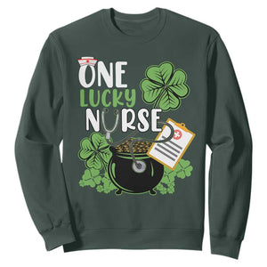 Funny One Lucky Nurse St. Patricks Day Sweatshirt Scrub Life RN ICU ER with Stethoscope TS02 Dark Forest Green Printyourwear