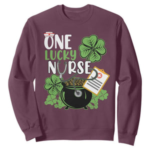 Funny One Lucky Nurse St. Patricks Day Sweatshirt Scrub Life RN ICU ER with Stethoscope TS02 Maroon Printyourwear