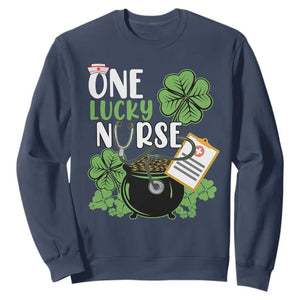 Funny One Lucky Nurse St. Patricks Day Sweatshirt Scrub Life RN ICU ER with Stethoscope TS02 Navy Printyourwear