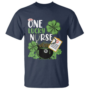 Funny One Lucky Nurse St. Patricks Day T Shirt Scrub Life RN ICU ER with Stethoscope TS02 Navy Printyourwear