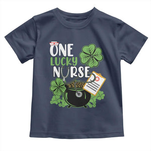 Funny One Lucky Nurse St Patricks Day Toddler T Shirt Scrub Life RN ICU ER with Stethoscope TS02 Navy Print Your Wear