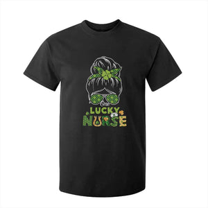 Funny One Lucky Nurse St Patricks Day T Shirt For Kid Scrub Life with Messy Bun TS02 Black Print Your Wear