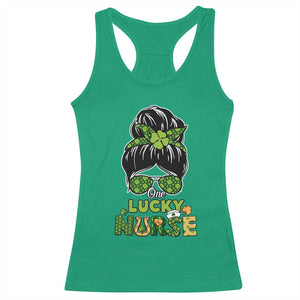 Funny One Lucky Nurse St Patricks Day Racerback Tank Top Scrub Life with Messy Bun TS02 Irish Green Print Your Wear