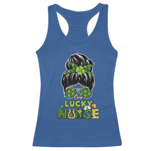 Funny One Lucky Nurse St Patricks Day Racerback Tank Top Scrub Life with Messy Bun TS02 Royal Blue Print Your Wear