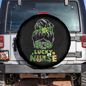 Funny One Lucky Nurse St Patricks Day Spare Tire Cover Scrub Life with Messy Bun TS02 No hole Black Print Your Wear