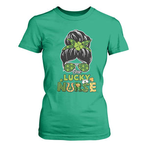 Funny One Lucky Nurse St Patricks Day T Shirt For Women Scrub Life with Messy Bun TS02 Irish Green Print Your Wear