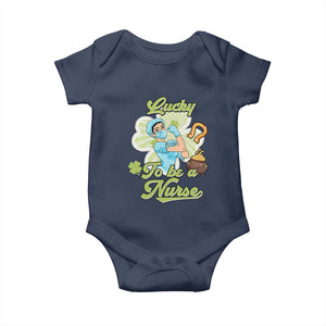 Funny Nurse St Patricks Day Baby Onesie Lucky To Be A Nurse Strong Scrub Life TS02 Navy Print Your Wear