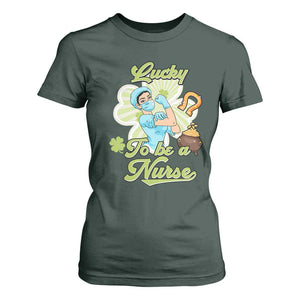 Funny Nurse St Patricks Day T Shirt For Women Lucky To Be A Nurse Strong Scrub Life TS02 Dark Forest Green Print Your Wear