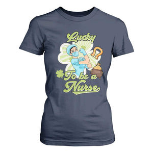 Funny Nurse St Patricks Day T Shirt For Women Lucky To Be A Nurse Strong Scrub Life TS02 Navy Print Your Wear