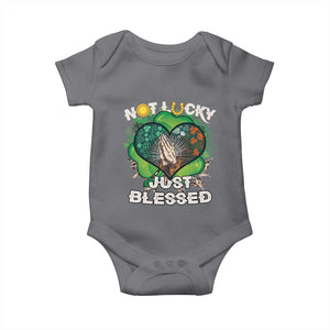 Funny St Patricks Day Baby Onesie Not Lucky Simply Blessed Shamrock Christian with Praying Hands TS02 Charcoal Print Your Wear