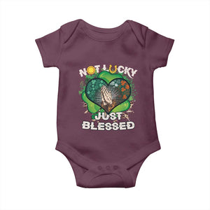 Funny St Patricks Day Baby Onesie Not Lucky Simply Blessed Shamrock Christian with Praying Hands TS02 Maroon Print Your Wear
