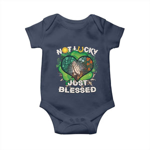 Funny St Patricks Day Baby Onesie Not Lucky Simply Blessed Shamrock Christian with Praying Hands TS02 Navy Print Your Wear