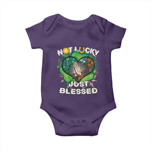 Funny St Patricks Day Baby Onesie Not Lucky Simply Blessed Shamrock Christian with Praying Hands TS02 Purple Print Your Wear