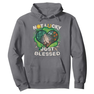 Funny St. Patricks Day Hoodie Not Lucky Simply Blessed Shamrock Christian with Praying Hands TS02 Charcoal Printyourwear