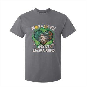 Funny St Patricks Day T Shirt For Kid Not Lucky Simply Blessed Shamrock Christian with Praying Hands TS02 Charcoal Print Your Wear