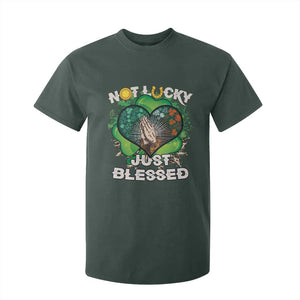 Funny St Patricks Day T Shirt For Kid Not Lucky Simply Blessed Shamrock Christian with Praying Hands TS02 Dark Forest Green Print Your Wear