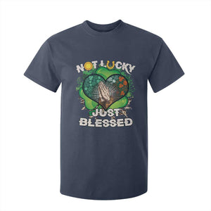 Funny St Patricks Day T Shirt For Kid Not Lucky Simply Blessed Shamrock Christian with Praying Hands TS02 Navy Print Your Wear