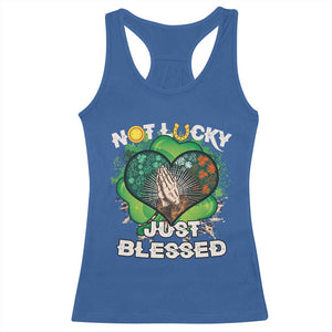 Funny St Patricks Day Racerback Tank Top Not Lucky Simply Blessed Shamrock Christian with Praying Hands TS02 Royal Blue Print Your Wear
