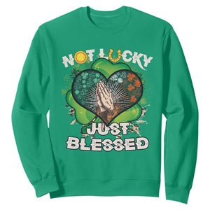 Funny St. Patricks Day Sweatshirt Not Lucky Simply Blessed Shamrock Christian with Praying Hands TS02 Irish Green Printyourwear