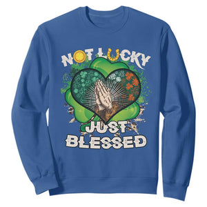 Funny St. Patricks Day Sweatshirt Not Lucky Simply Blessed Shamrock Christian with Praying Hands TS02 Royal Blue Printyourwear