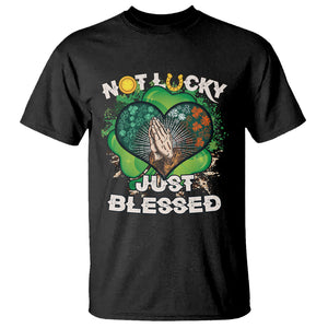 Funny St. Patricks Day T Shirt Not Lucky Simply Blessed Shamrock Christian with Praying Hands TS02 Black Printyourwear