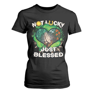 Funny St Patricks Day T Shirt For Women Not Lucky Simply Blessed Shamrock Christian with Praying Hands TS02 Black Print Your Wear