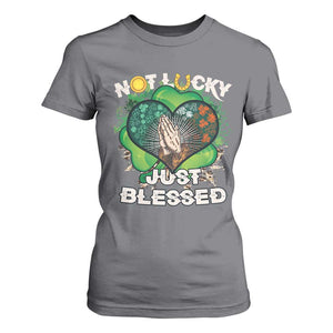 Funny St Patricks Day T Shirt For Women Not Lucky Simply Blessed Shamrock Christian with Praying Hands TS02 Charcoal Print Your Wear
