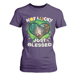 Funny St Patricks Day T Shirt For Women Not Lucky Simply Blessed Shamrock Christian with Praying Hands TS02 Purple Print Your Wear