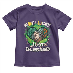 Funny St Patricks Day Toddler T Shirt Not Lucky Simply Blessed Shamrock Christian with Praying Hands TS02 Purple Print Your Wear