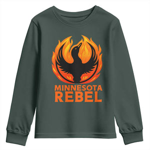 Minnesota Rebel Loon Youth Sweatshirt Rising From Fire Political Resistance TS02 Dark Forest Green Print Your Wear