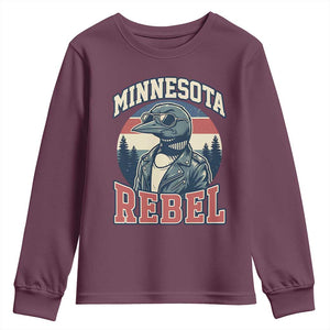 Minnesota Rebel Grumpy Loon Youth Sweatshirt Retro Vintage Politcal Resistance TS02 Maroon Print Your Wear