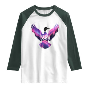 Rebel Loon Aurora Northern Lights Raglan Shirt Minnesota Night Sky Politcal Resistance TS02 White Dark Forest Green Print Your Wear