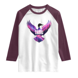 Rebel Loon Aurora Northern Lights Raglan Shirt Minnesota Night Sky Politcal Resistance TS02 White Maroon Print Your Wear