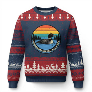 Minnesota Rebel Alliance Vintage Retro Sunset Loon Ugly Christmas Sweater TS02 Navy Red Print Your Wear