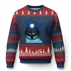 Minnesota Loon Rising Ugly Christmas Sweater Star Emblem MN State Flag Pride TS02 Navy Red Print Your Wear