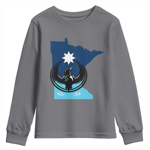 Minnesota Loon Rising Youth Sweatshirt Star Emblem MN State Flag Pride TS02 Charcoal Print Your Wear