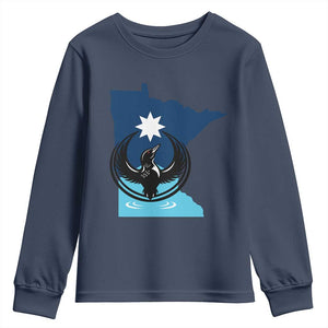 Minnesota Loon Rising Youth Sweatshirt Star Emblem MN State Flag Pride TS02 Navy Print Your Wear