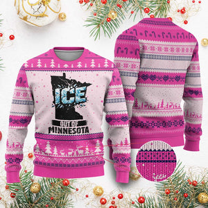 Ice Out of Minnesota Ugly Christmas Sweater MN State Map Abolish Ice Protest TS02 Hot Pink Print Your Wear