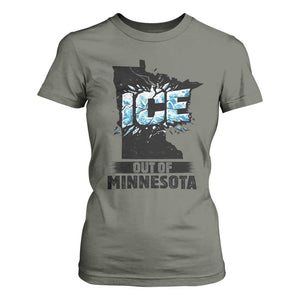 Ice Out of Minnesota T Shirt For Women MN State Map Abolish Ice Protest TS02 Military Green Print Your Wear