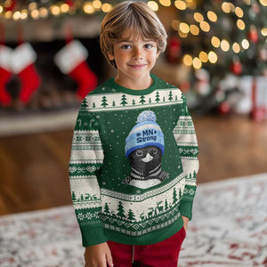 MN Strong Winter Loon with Blue Beanie Ugly Christmas Sweater Stand with Minnesota Justice Protest TS02 Forest Green Beige Print Your Wear